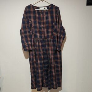 Ella Simone Pilgrim Maxi Dress 1X Western Country Long Sleeve Full Button Plaid